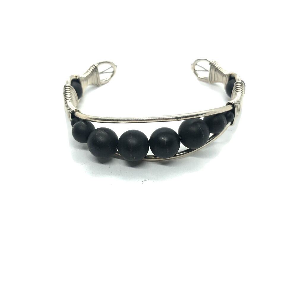 King Baby Wire Wrap Cuff Bracelet With Onyx Bead 7.5 In